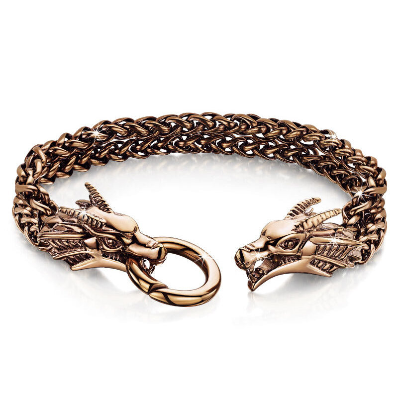 Bracelet homme dragon en acier et cuivre